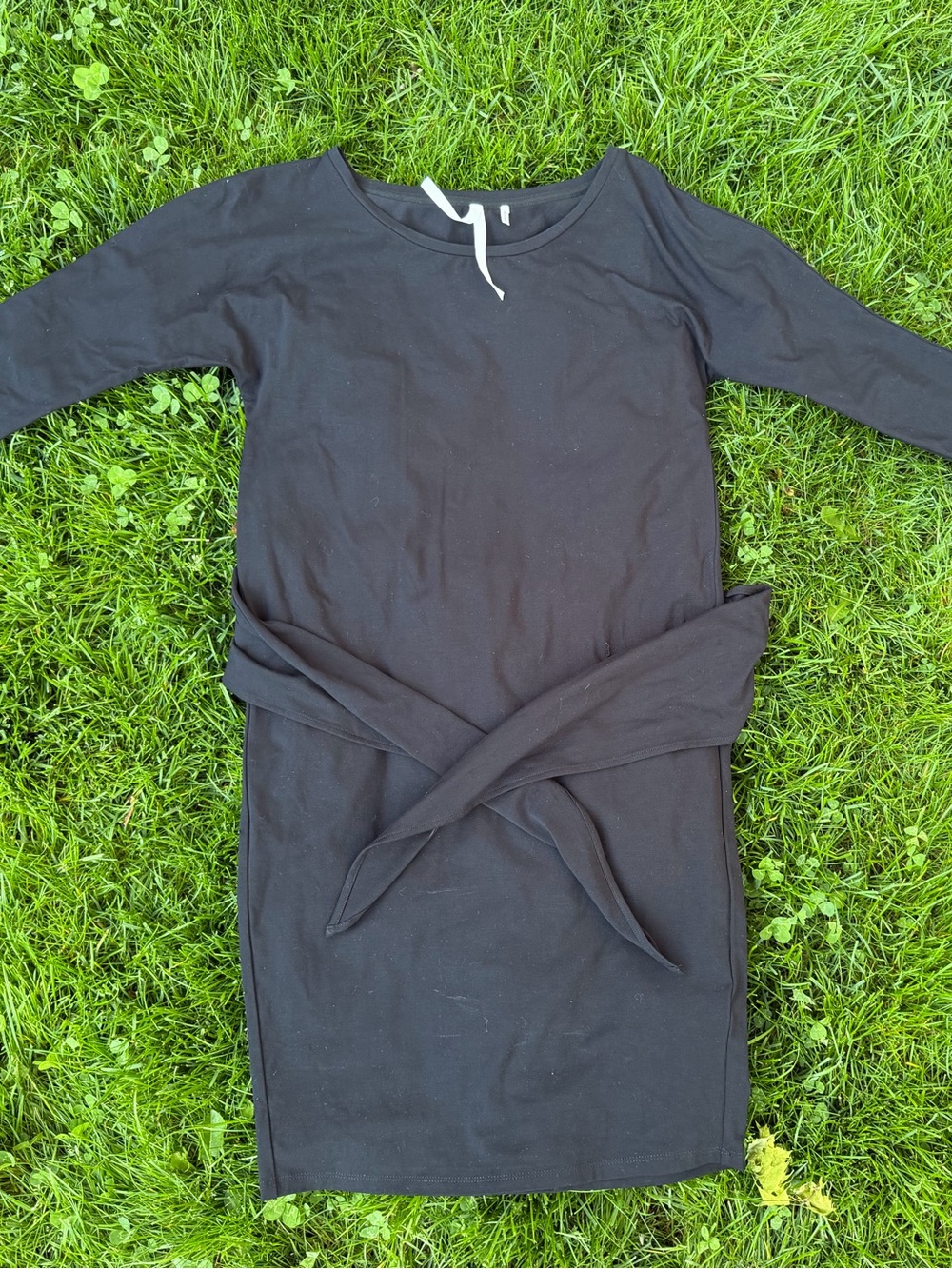 Black Long Sleeve Tie-Waist Dress
